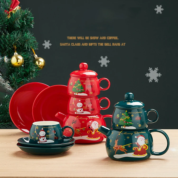 Christmas Gift  12oz Coffee Mug Cup and Saucer Set Tea Christmas Ceramic Cup
