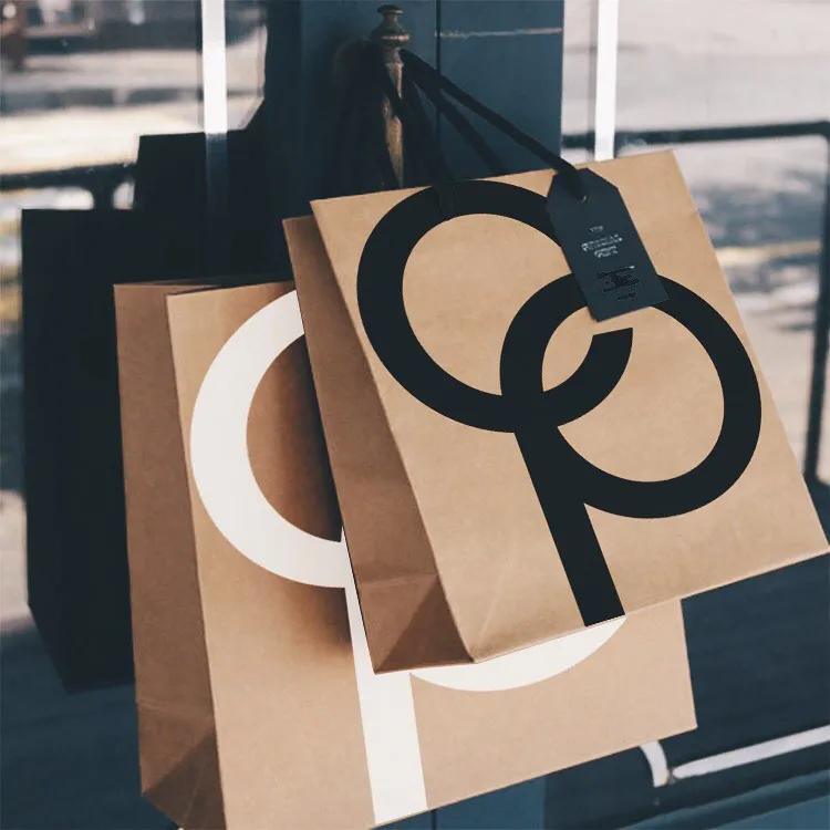 Напечатанная на заказ черная экологически чистая перерабатываемая сумка Bolsas Papel Craft Gift Shopping Спасибо Сумка из крафт-бумаги с логотипом