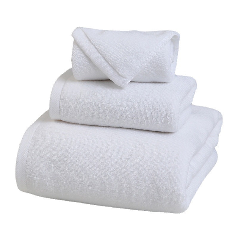 5 Star Luxury Hotel Towels White Custom Logo Bathroom Linen 32S Flat Weave 100% Cotton Face and Hand Towel Bath Towel Set