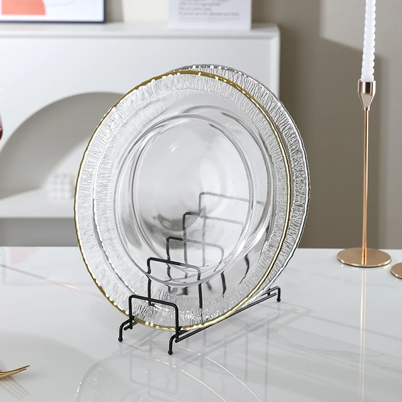 13-дюймовые прозрачные зарядные пластины для ужина в форме круглой точки для ресторана отеля, прозрачные зарядные пластины