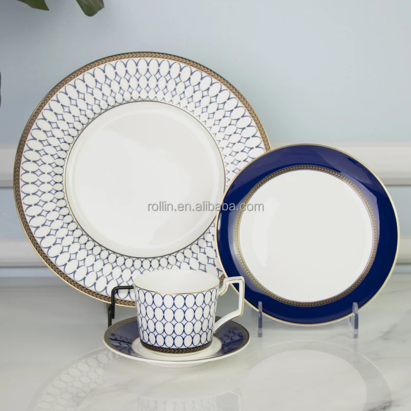 Керамическая фабрика, оптовая продажа чайных сервизов, набор столовой посуды с золотой оправой, изысканный роскошный обеденный сервиз из костяного фарфора, фарфоровая тарелка высокого качества
