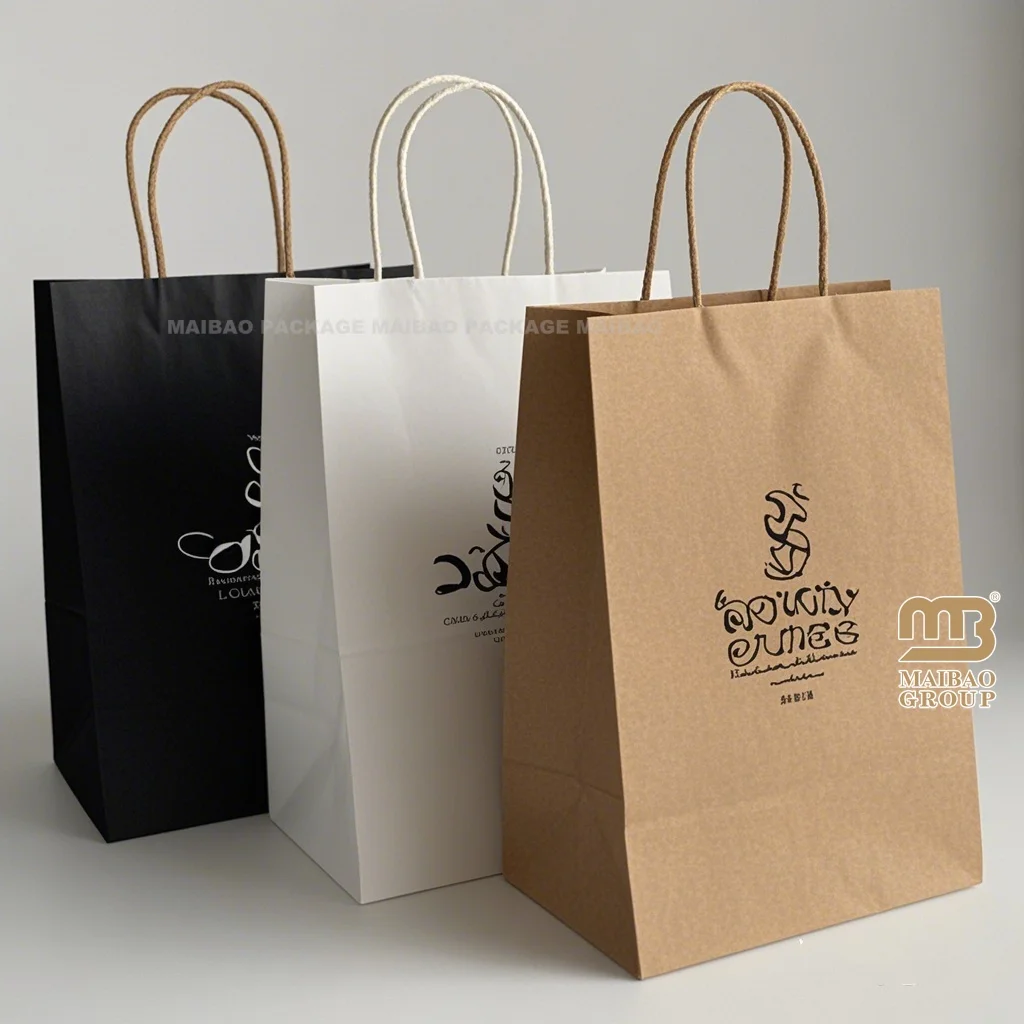 Изготовленная на заказ переработанная сумка для покупок Bolsas De Papel из крафт-бумаги с логотипом Белая бумага для одежды Сумка для подарочной упаковки Коричневые сумки для еды на вынос