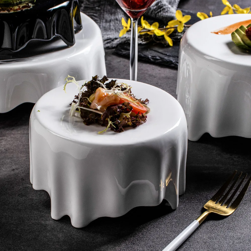 Ceramic Dishes With High Footed Skirt Edge Hotel Restaurant Features Irregular Western Cuisine Plates Sets Dinnerware Luxury