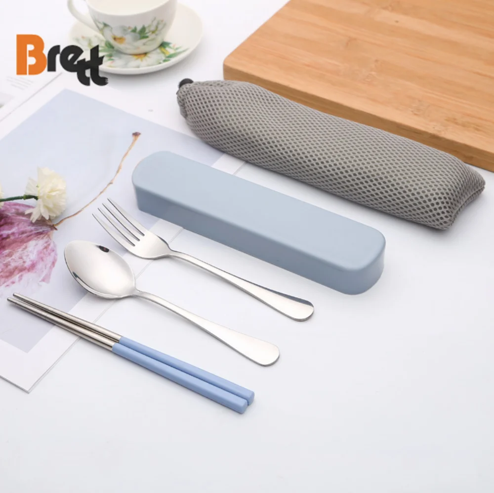 Пользовательский логотип, ложка из нержавеющей стали, палочки для еды, вилка, набор из 3 предметов, корейская портативная посуда, креативный подарочный набор