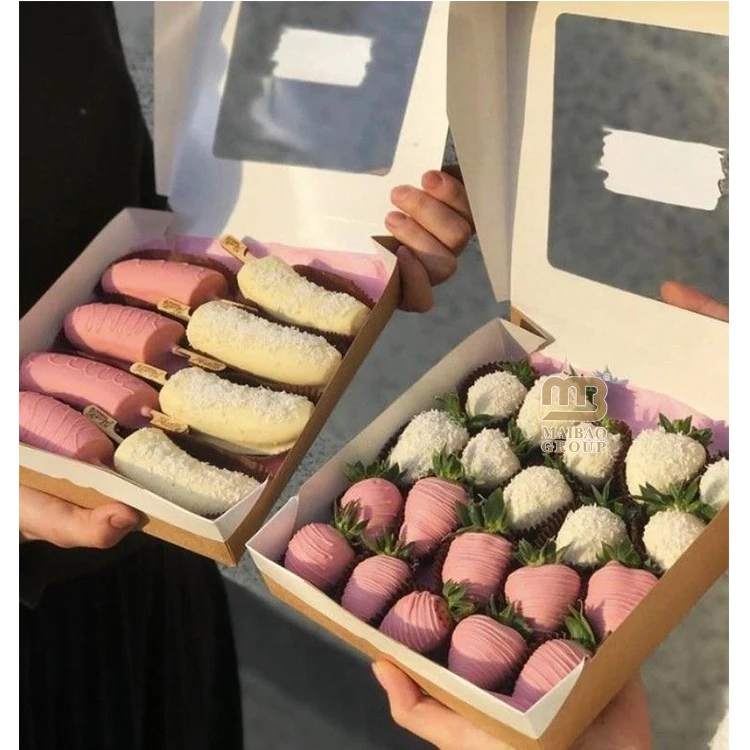 Коробки шоколада Bonbon Sweet Treat с индивидуальным логотипом, складные подарочные упаковки, бумажные коробки для еды для клубники в шоколаде