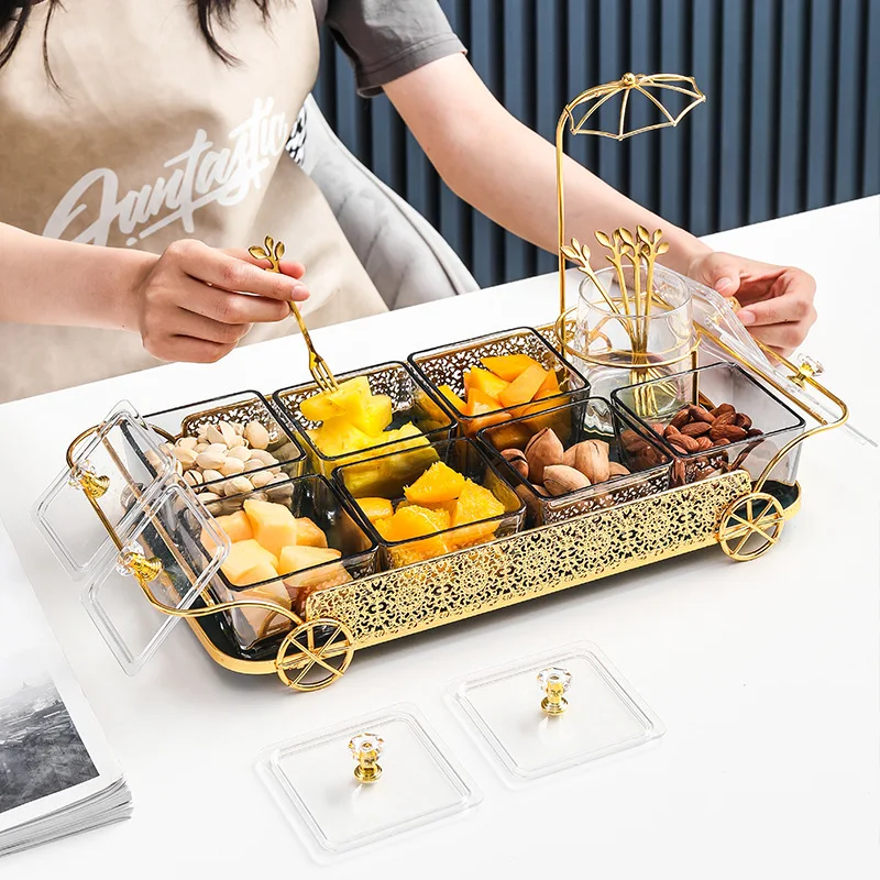European Glass Fruit Tray Dry Fruit Division Household Living Room Coffee Table Creative Snacks Modern Candy Snack Plate