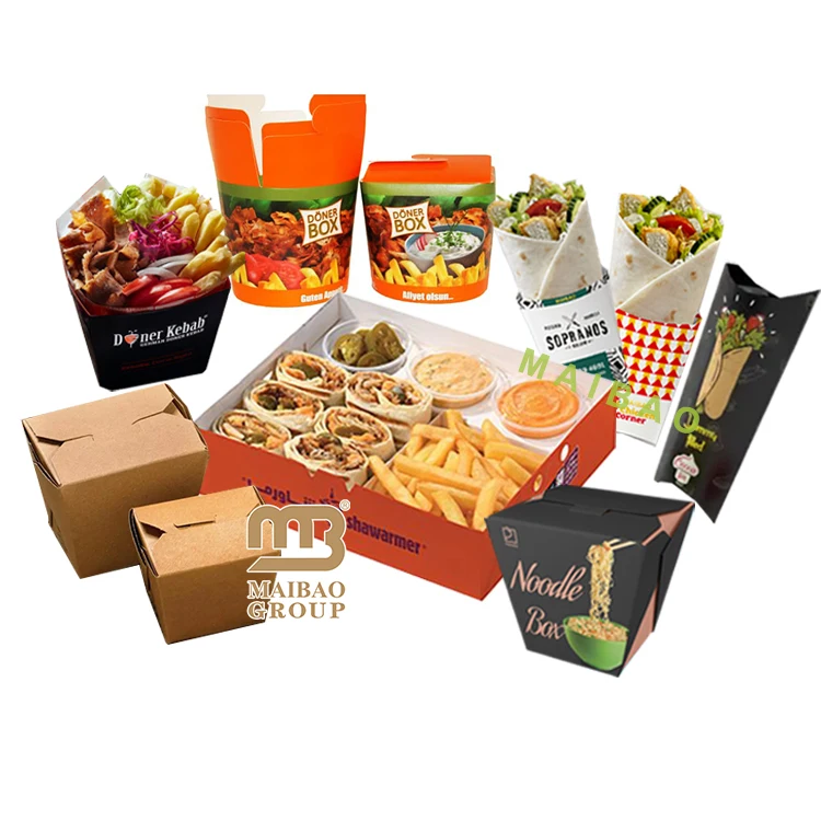 Коробка для лапши для донера на вынос, одноразовая упаковка для обеда, шаурмы, упаковка для еды, бранч, пастбище, бумажные коробки для доставки