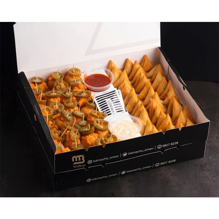 Бумажная коробка для эмпанадас на заказ с отделением для погружения. Бумажная коробка на вынос. Индивидуальные упаковочные коробки для соуса Самоса для продуктов питания и выпечки.