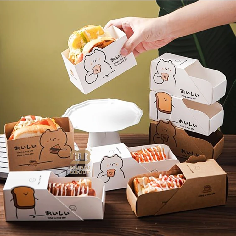 Биоразлагаемый поднос для еды, хот-дог, густое яйцо, тост, хлеб, упаковочная коробка для завтрака, обед, десерт, сэндвич, бумажный ящик для еды