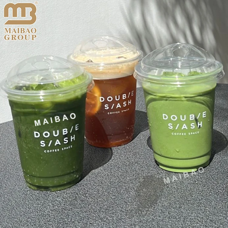 Изготовленные на заказ пластиковые кофейные чашки на 16 унций с крышками. Биоразлагаемые чашки для холодных напитков. Печатные пластиковые чашки для чая Boba Bubble Tea для смузи.