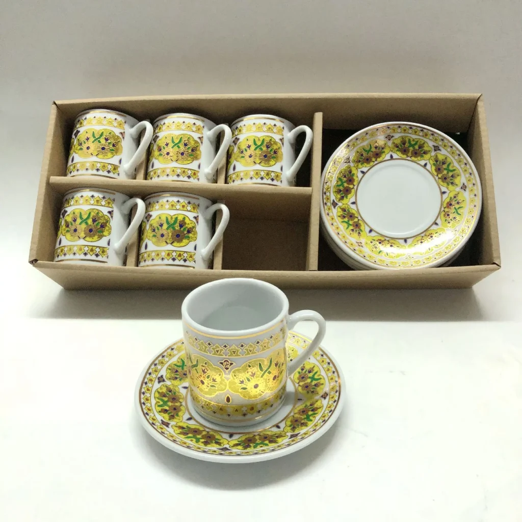 Hot Selling 6pcs Middle East Saudi Arabia Coffee Cup Set Electroplated Gold Edge Tea Cups Set for Ramadan
