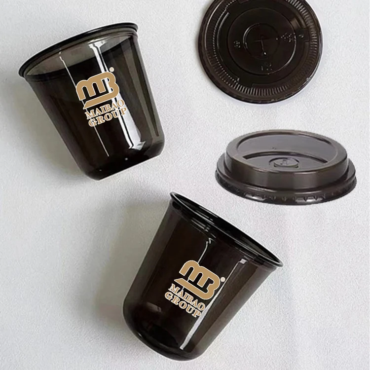 Изготовленная на заказ черная пластиковая чашка из ПЭТ с принтом, биоразлагаемая прозрачная пластиковая чашка для чая с молоком Boba, одноразовая чашка для молочного коктейля, кофе, сока, напитка