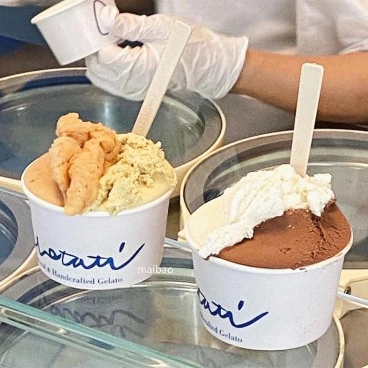 Пользовательский логотип Белая бумага Миска для мороженого Фруктовое мороженое Упаковка замороженного йогурта Контейнер для пищевых продуктов Одноразовый бумажный стаканчик для мороженого Бумажный стакан