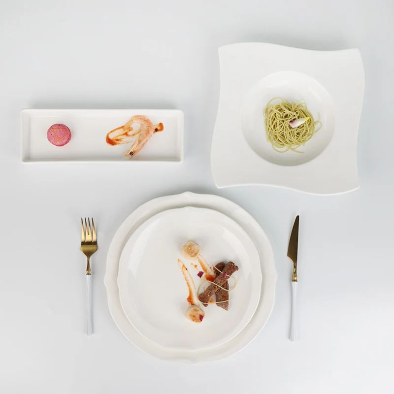 Нестандартная западная посуда Производство гостиничных керамических фарфоровых блюд и тарелок Тарелка для пасты Белая ресторанная тарелка