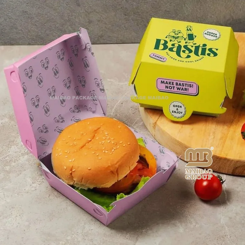 Напечатанная на заказ коробка для бургеров Togo из крафт-бумаги, упаковочные коробки для пищевых продуктов, одноразовые коробки для еды на вынос, картофель фри, пицца, бумажная коробка для обеда