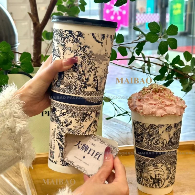 Одноразовая бумажная чашка для кофе Боба с сюрпризом на заказ, логотип на вынос, герметичная кофейная чашка, таинственный подарок, чашки для кофейни на удачу