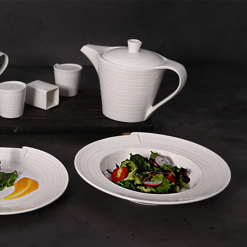 Фарфоровая посуда для отелей, керамические сервировочные блюда для кейтеринга, белые фуршетные тарелки для мероприятий, керамогранит для ресторана