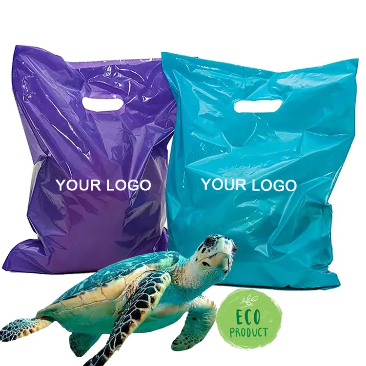 Экологичная биоразлагаемая розничная упаковка для одежды PLA D2W с принтом на заказ розовая фиолетовая пластиковая сумка с вырезанной ручкой