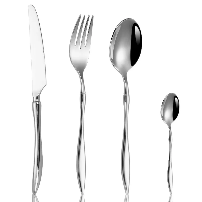 3pcs/4 Pcs Luxury Silver Stainless Steel 304 Cutlery Set Sustainable Dessert Spoon and Fork for Parties