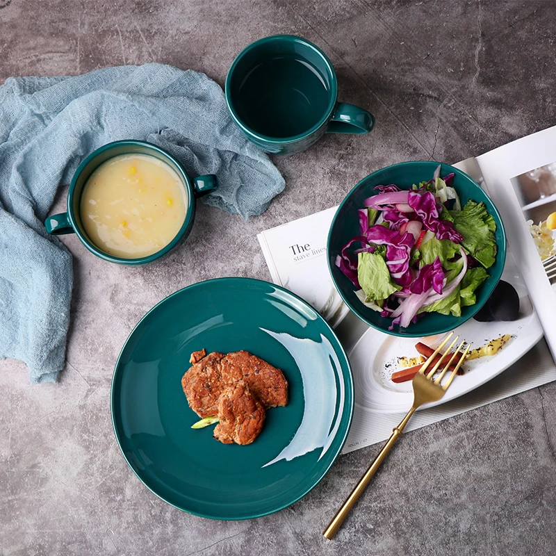 Скандинавская роскошная керамическая посуда, сервировочная посуда, высококачественная посуда для кейтеринга, зеленое блюдо для отеля, тарелки для стейка для ресторана
