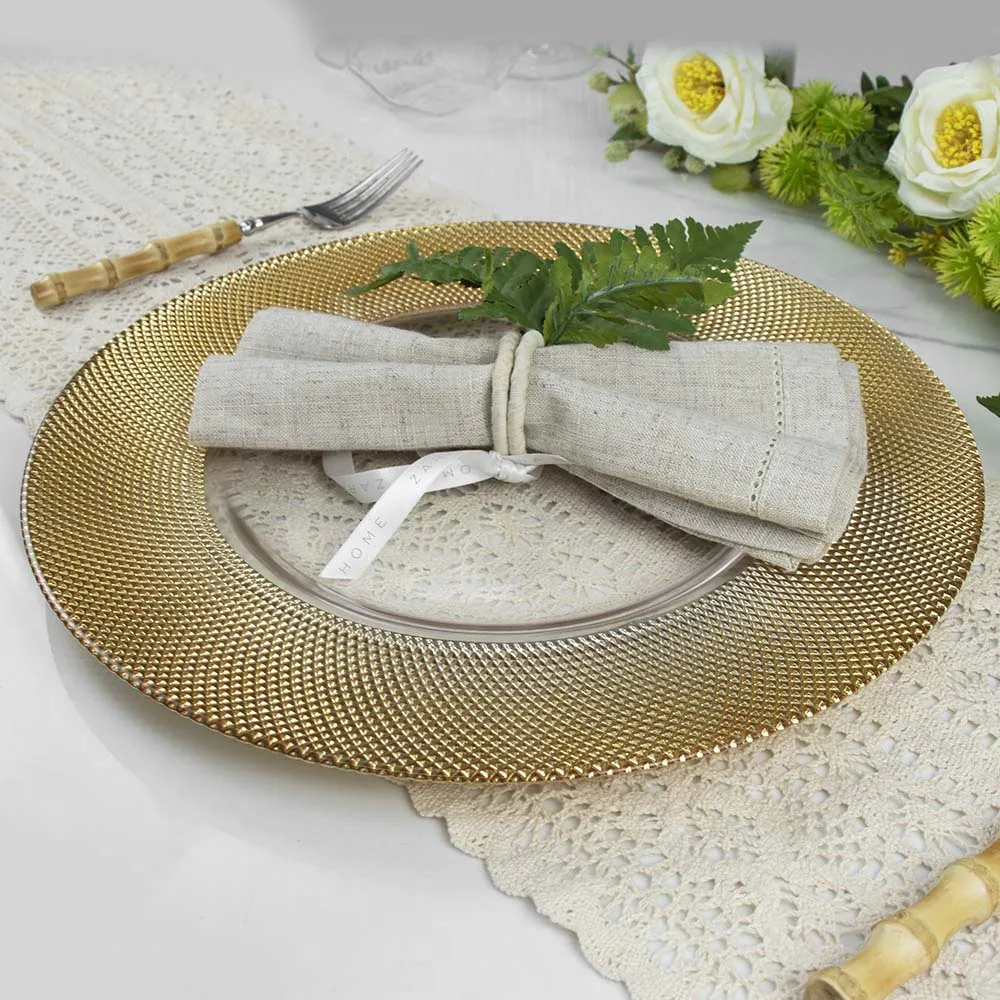 Посуда для обеденной тарелки, зарядное устройство для стеклянной тарелки в западной золотой оправе для вечеринки в ресторане отеля