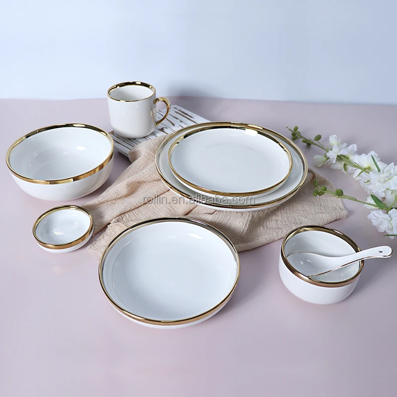 8-дюймовые наборы с золотой и белой отделкой, 8 предметов, роскошный современный набор тарелок, обеденный набор, посуда для современных ресторанов