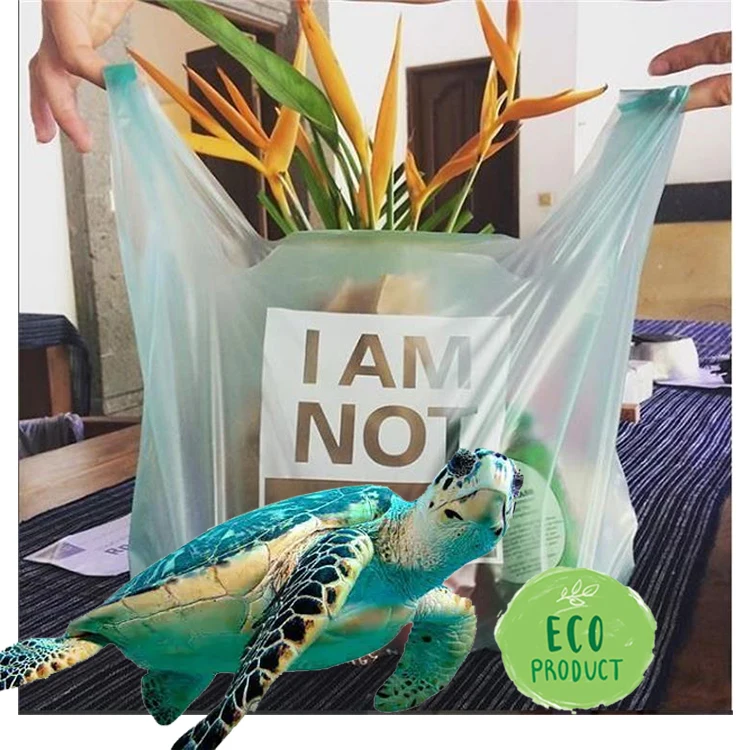 Индивидуальный логотип, 100% экологически чистая биоразлагаемая упаковка для продуктов, компостируемая пластиковая футболка, сумка для покупок для супермаркета