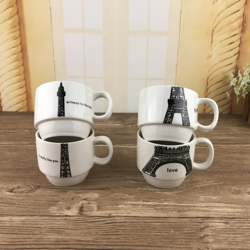 4 Pieces Nordic Give Away White Ceramic Gift Coffee Cup Set  of 4 Stacking Mug Set