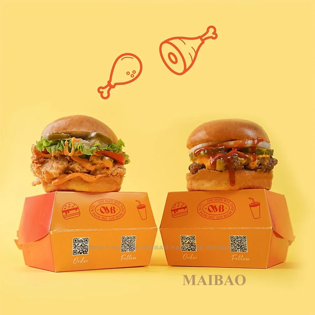 Эко-коробка пищевого качества с принтом на заказ, коробка для гамбургеров на вынос для упаковки сэндвичей на обед, коробки для гамбургеров с жареной курицей