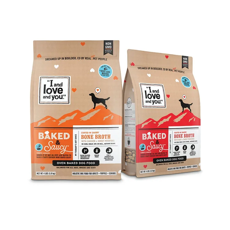 Экологичная переработанная крафт-бумага Мешок для корма для собак и кошек на заказ Мешки для корма по 100 фунтов Упаковка для пищевых продуктов с плоским дном Корм для собак Мешки по 20 кг