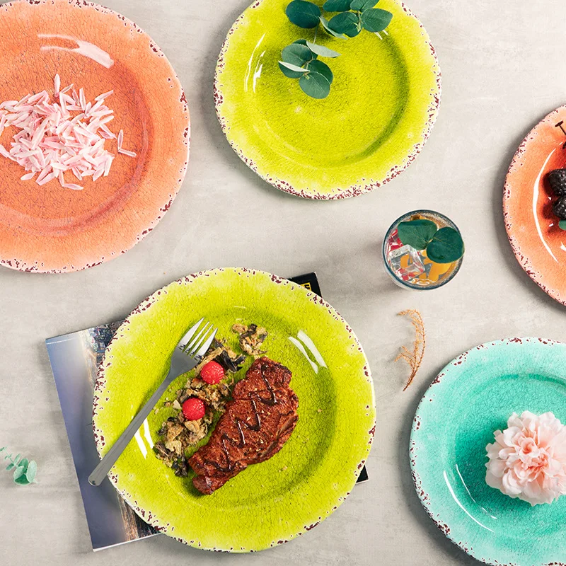 British Creative Bone China Hotel Dinnerware Sets Traditional Chinese Style Ceramic Steak Plate With Ice Cracked Pattern