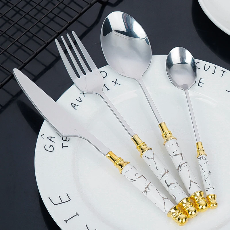 Роскошный набор столовых приборов из нержавеющей стали из 6 предметов с черно-белой и зеленой мраморной ручкой Идеальный набор кухонных столовых приборов