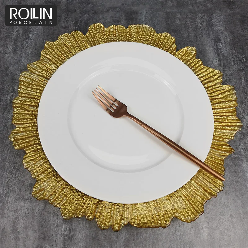 Стеклянная зарядная тарелка Подкладная тарелка Свадебные тарелки для кейтеринга в аренду