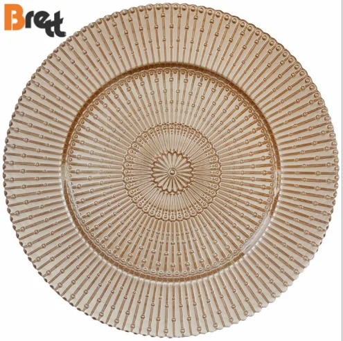 Заряжатели таблицы Гуанчжоу Шэньчжэня прозрачные стеклянные с вышитым золотом краем