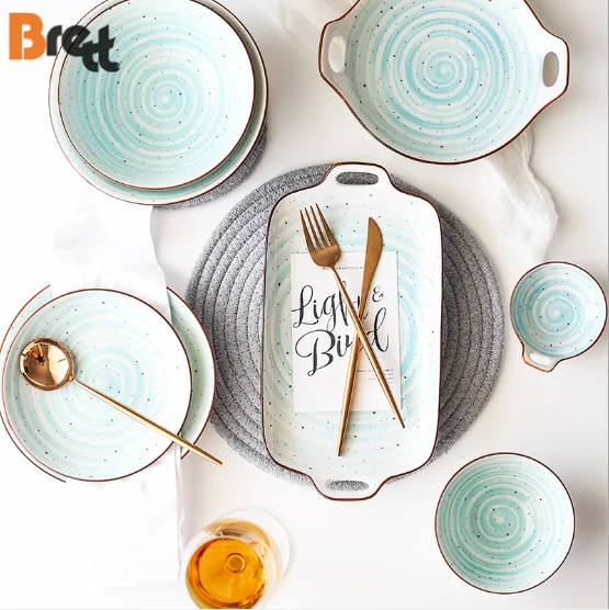 Бретт, японская ручная роспись, цветная глазурь, наборы столовых приборов, фарфоровая керамическая тарелка, посуда для ресторанов, отелей, 6-дюймовая круглая посуда