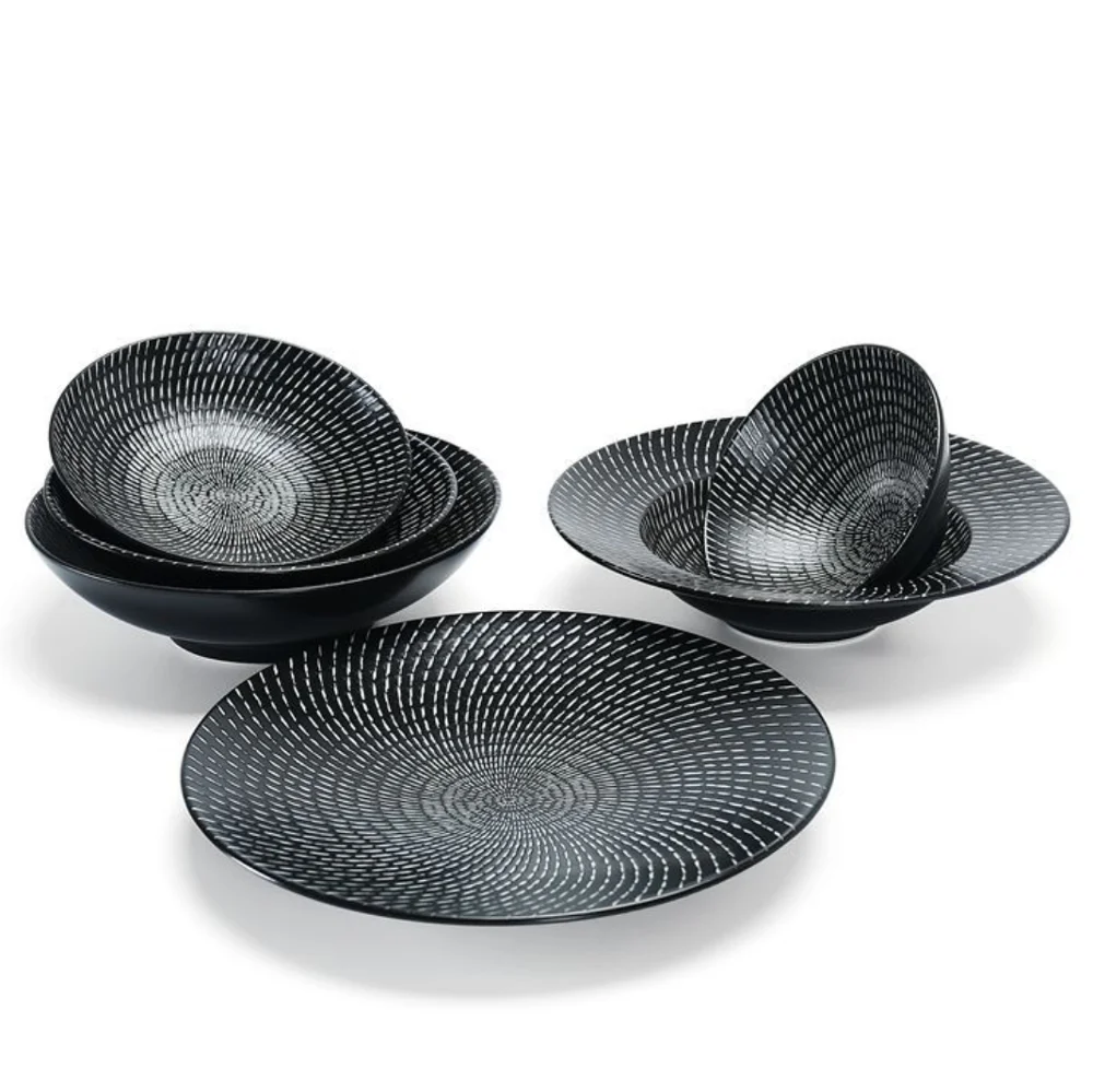 Новое поступление 2019 года, черно-белый керамический набор посуды с золотым набором столовых приборов, нож для пиццы, ресторан, тарелка для стейка