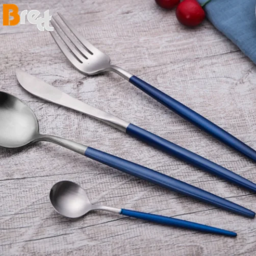 Свадебный столовый прибор, ужин, вилка, нож, ложка, золото, серебро, столовые приборы с белой ручкой