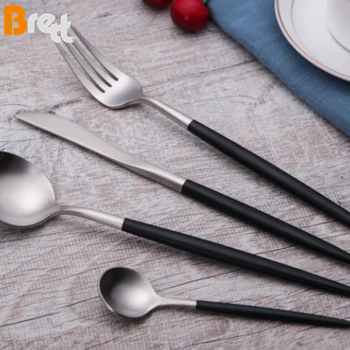 Свадебный столовый прибор, ужин, вилка, нож, ложка, золото, серебро, столовые приборы с белой ручкой