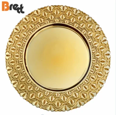 Свадебная посуда Стеклянная зарядная тарелка с королевской золотой оправой под тарелкой