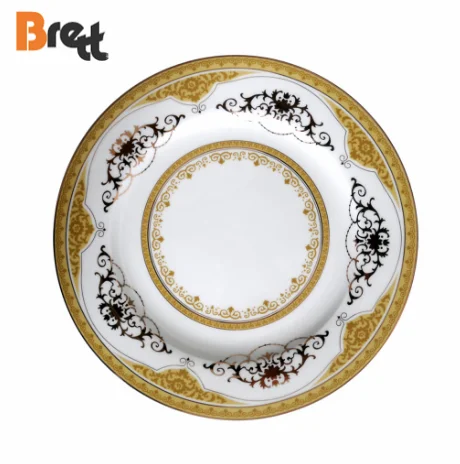 Современный керамический набор тарелок, свадебная фарфоровая тарелка с зубчатыми краями и золотой оправой