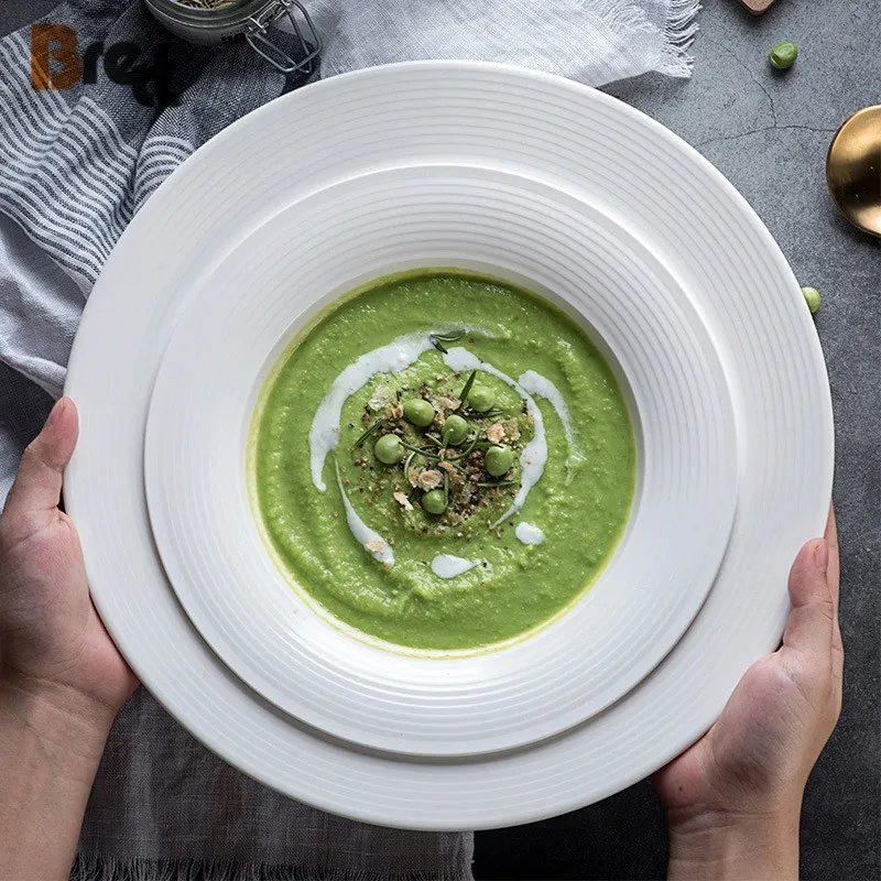 Чисто-белый фарфор Brett, простая тарелка для западной еды, тарелка для пасты, салата, утолщенная керамическая посуда для отеля, 8,7 дюйма, 11,5 дюйма