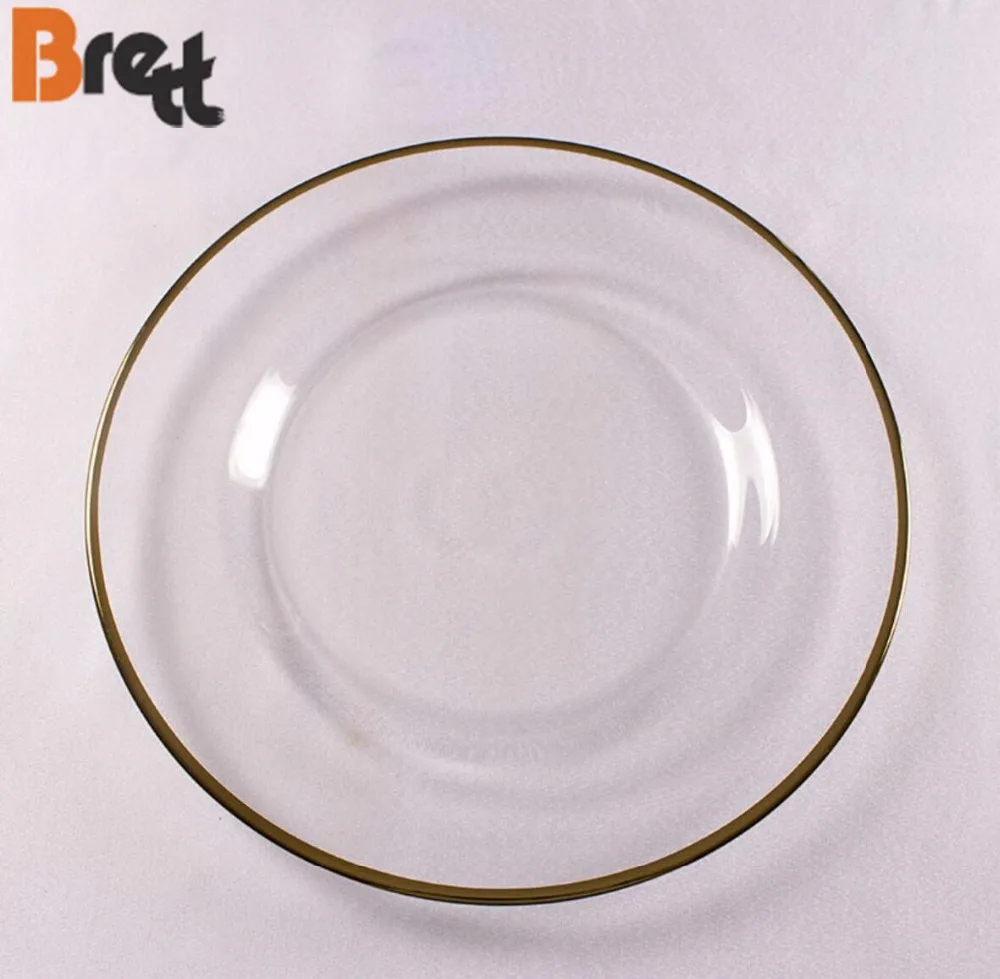 Свадебная посуда Стеклянная обеденная тарелка с золотой оправой