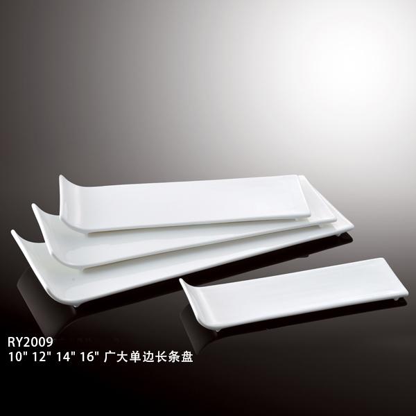 Оптовая продажа в японском стиле, белая тонкая элегантная длинная прямоугольная тарелка, фарфоровая японская тарелка для суши