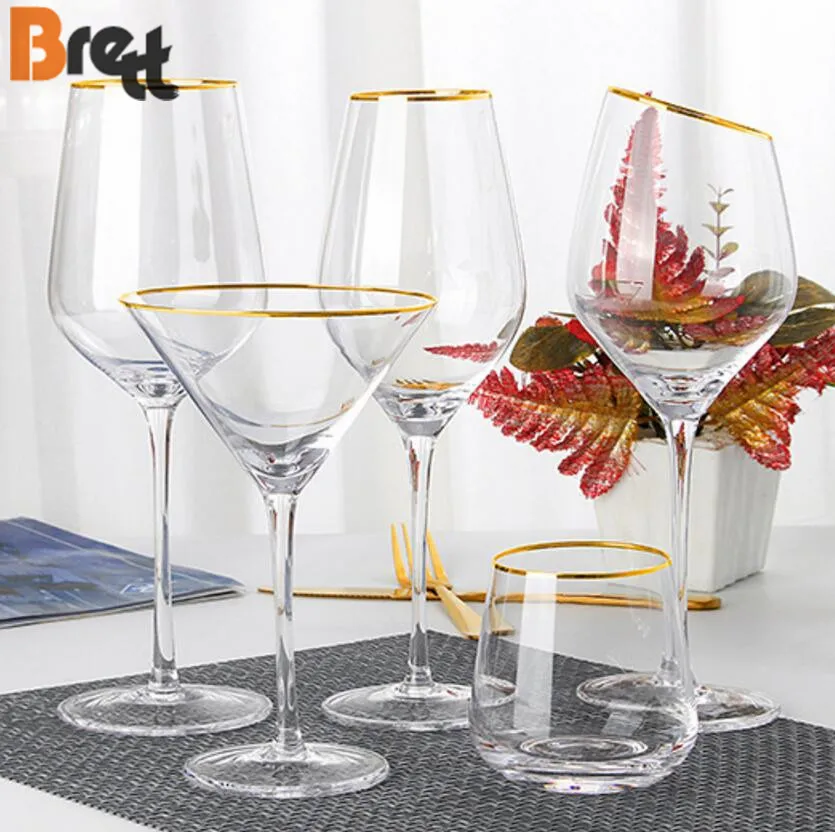 Свадебная посуда, бессвинцовый хрустальный кубок ручной работы, бокал для красного вина ручной работы с золотой оправой