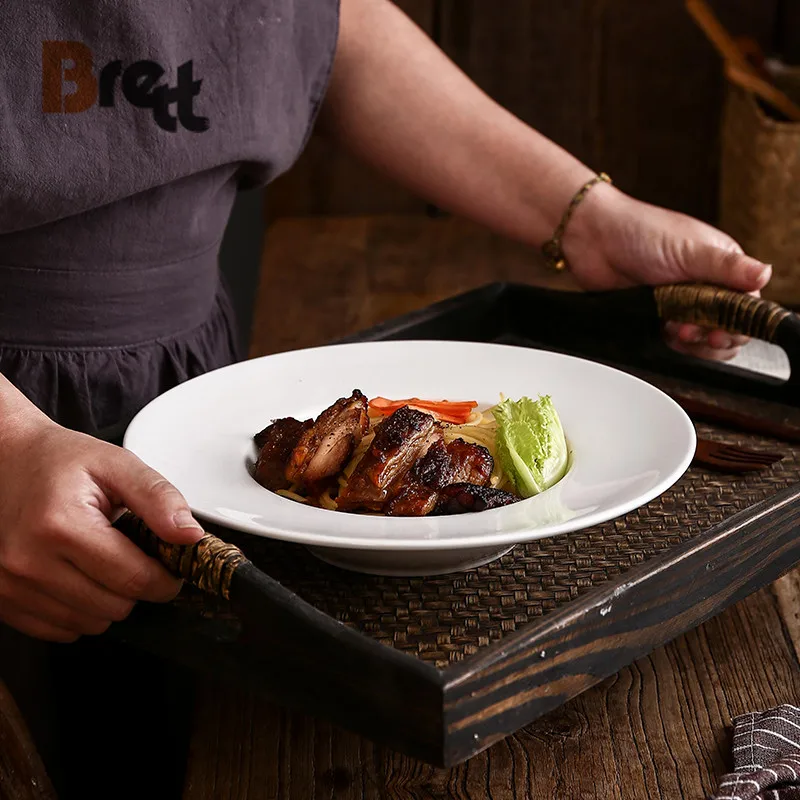 Бретт, чистый белый цвет, креативная западная еда, спагетти, салат, суп, соломенная шляпа, глубокая тарелка, посуда для отеля, 9 дюймов, 12 дюймов