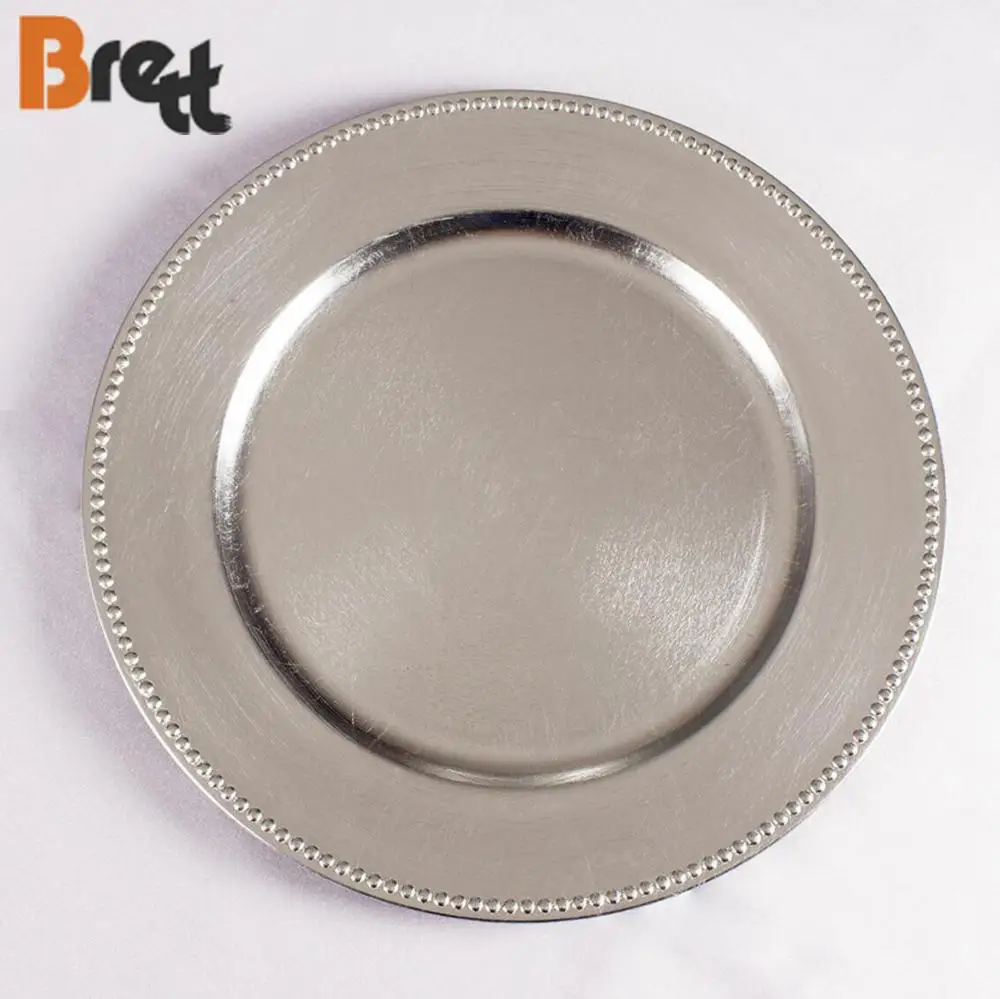 Экологичная дешевая пластиковая посуда, золотые и серебряные зарядные пластины с бисером для свадебного украшения