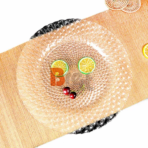 Рынок посуды в Гуанчжоу Стеклянная зарядная тарелка с золотой серебряной оправой под тарелкой