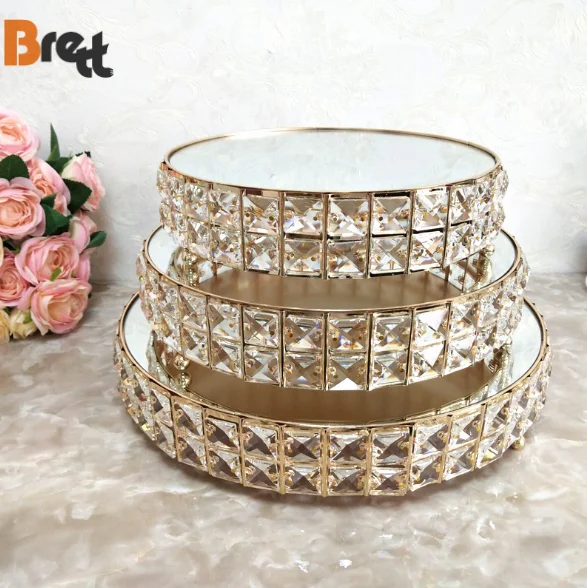 Свадебная золотая и серебряная металлическая 3-слойная подставка для торта, хрустальная столешница нестандартного размера, центральная часть с цветочным декором для вечеринок