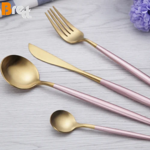 Свадебный столовый прибор, ужин, вилка, нож, ложка, золото, серебро, столовые приборы с белой ручкой