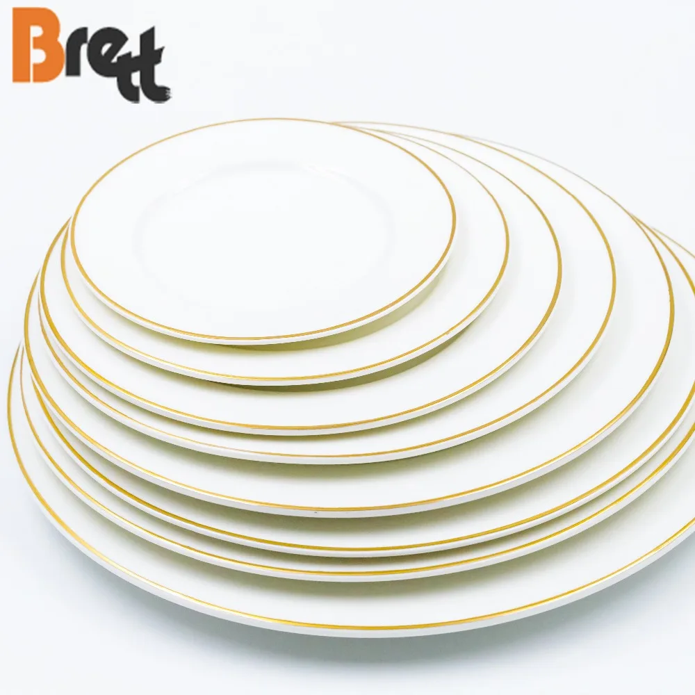 Бретт, современные роскошные обеденные тарелки из костяного фарфора с золотой оправой, круглые керамические ресторанные блюда для свадеб